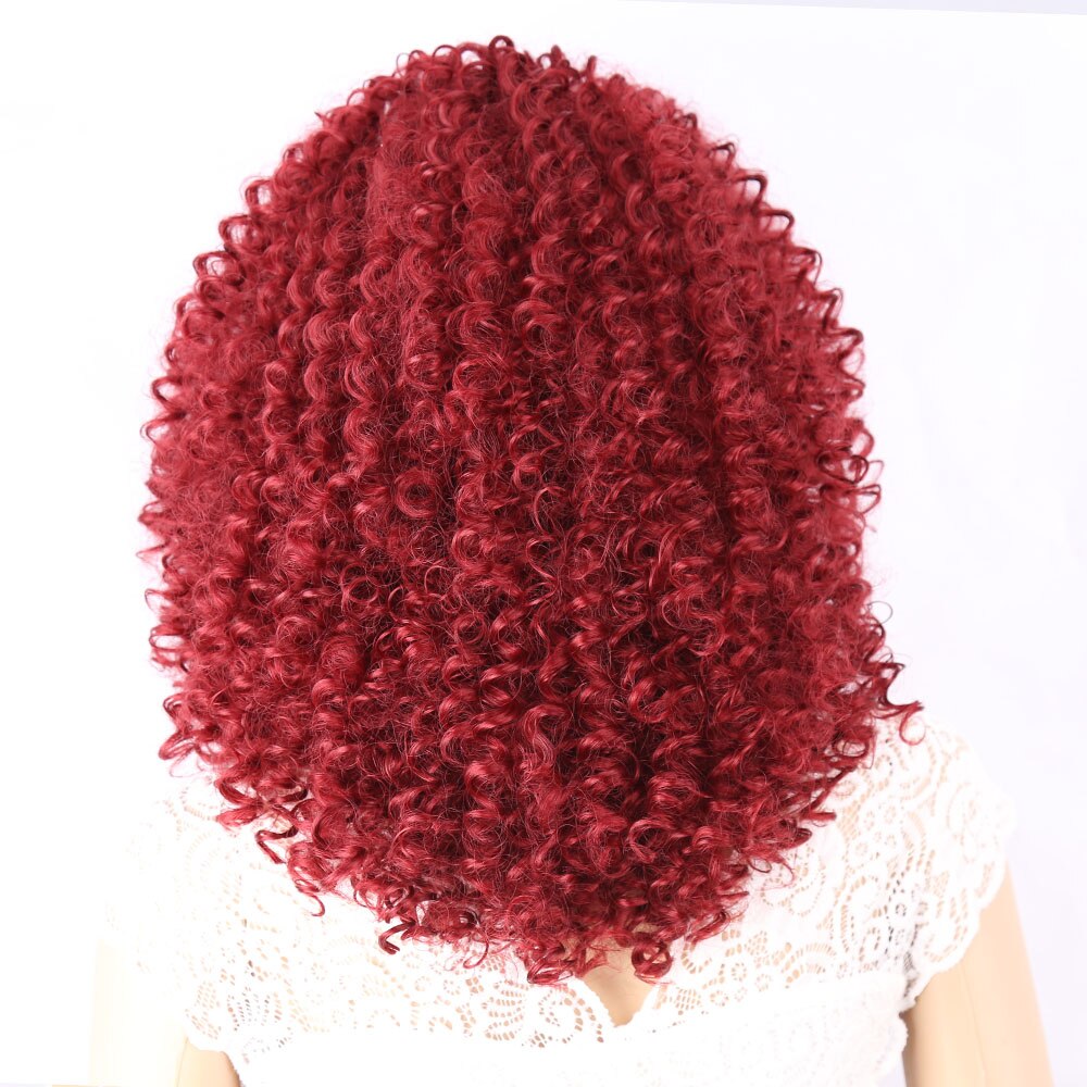 Peluca de pelo de estilo Afro rizado para mujer, peluca sintética resistente al calor de fibra negra, marrón, roja, peluca completa para Cosplay