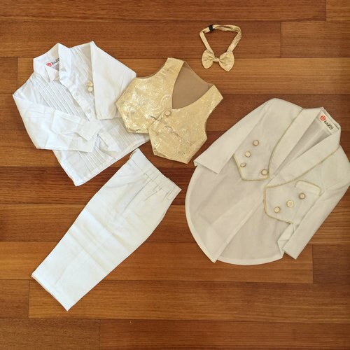 Smart Gold Edge Boy's Wedding Party Suit/Boy's 5-piece Set Tuxedo/Flower Boy's Dress 931A: White / 3T