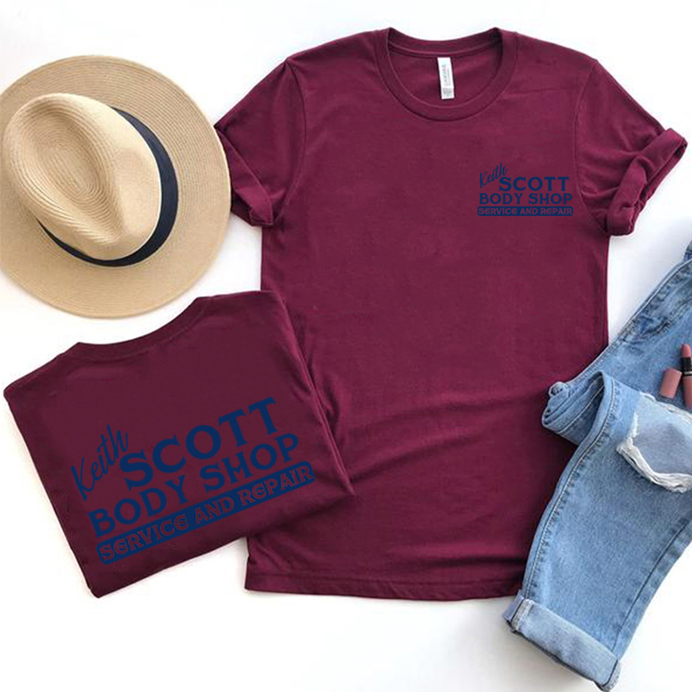 Keith Scott Body Shop T-shirt Tv Showe One Tree Hill Shirt Ravens Basketball Tee Retro 2 Side Print OTH Lucas Nathan Scott Tops