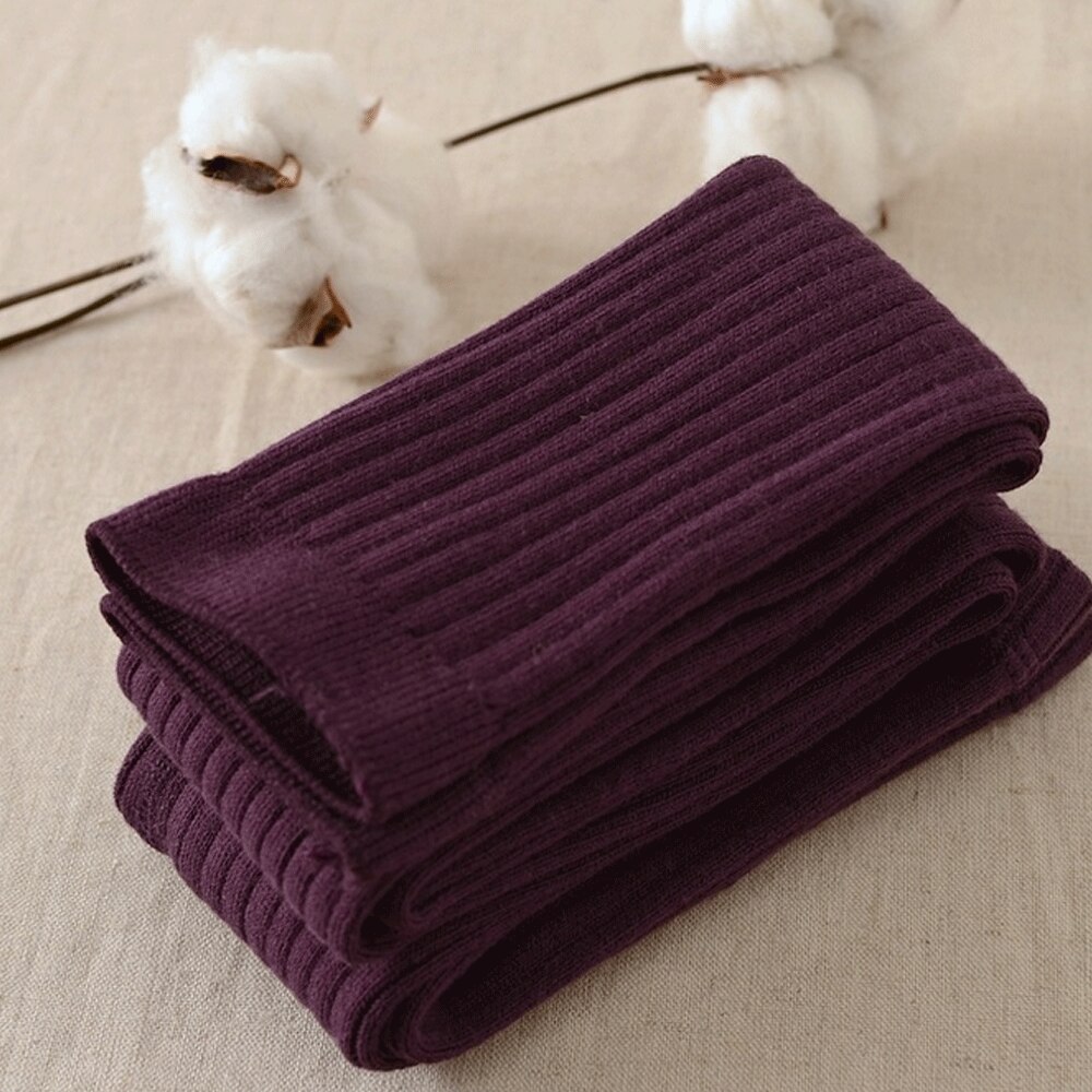 Meia-calça feminina para crianças, 0-5 anos, meias-calças longas de malha de algodão, cores caneladas e crochê, quentes para outono e inverno: ROXO / 0-1Y