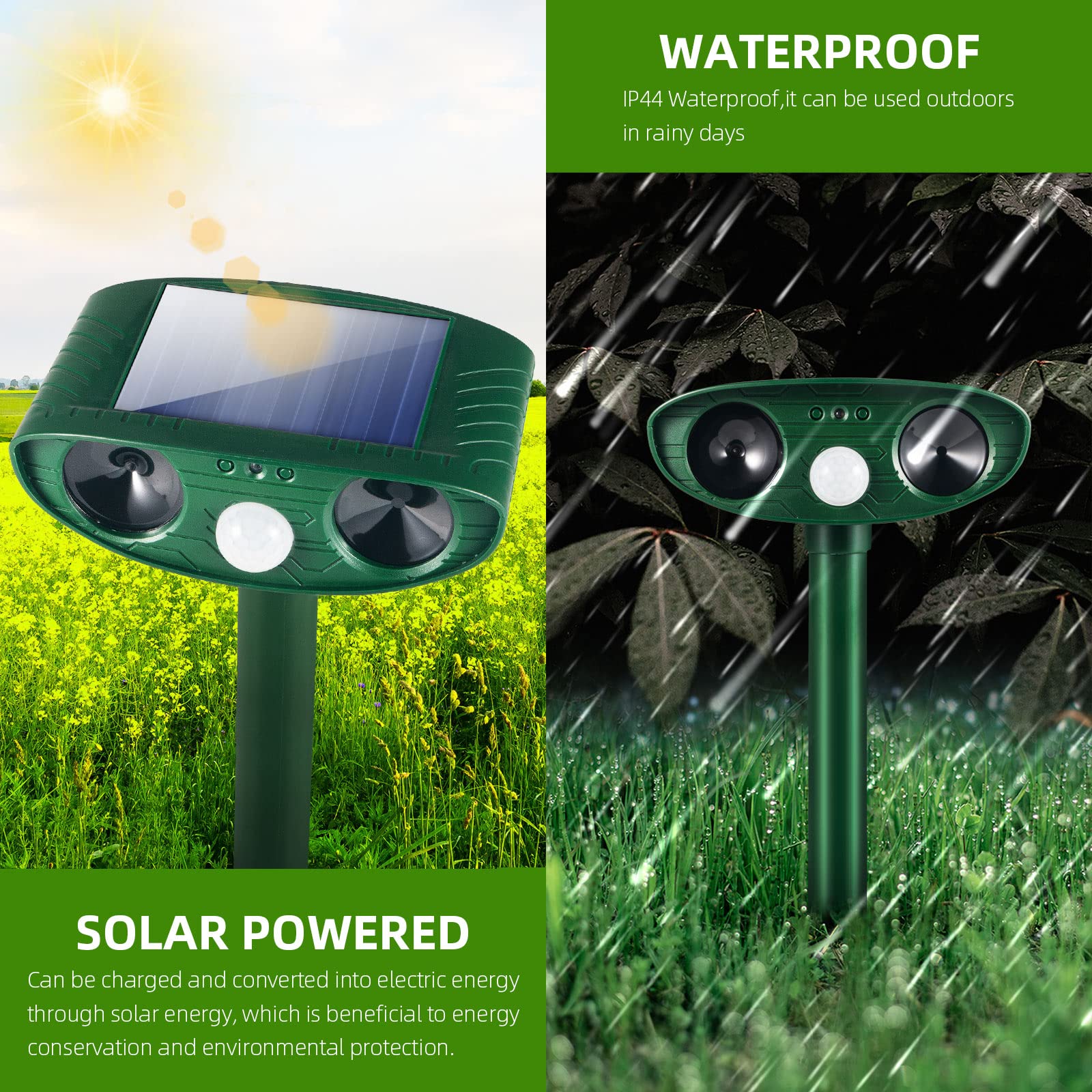 1pc Ultrasonic Animal Repellant Cat Dog Repellant Solar Powered Rechargeable Garden Waterproof Animal Deterrent For Farm Yard