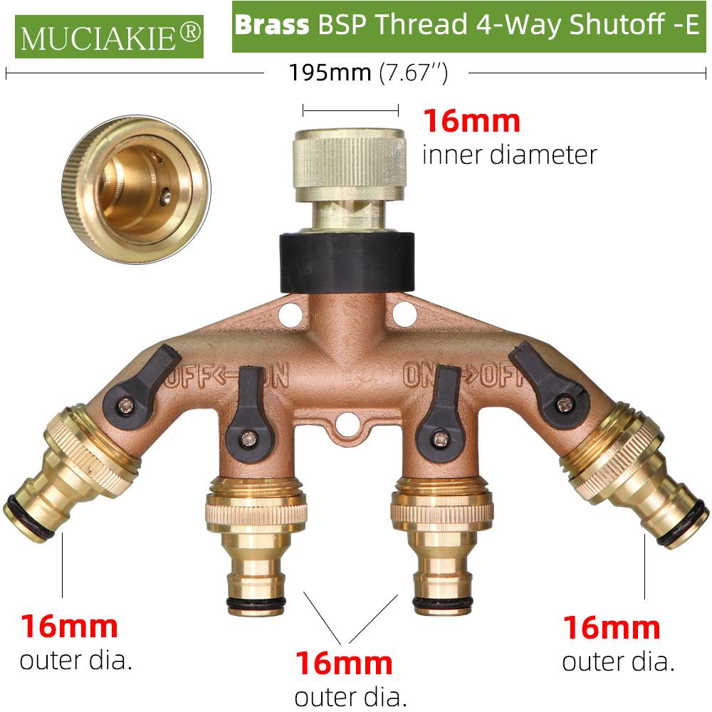 Deviatore per tubo da giardino a 4 gareggiare 100% ottone massiccio con rubinetto esterno filettato deviatore per tubo dell'acqua deviatore valvola in poi-spento indipendente: Ex1pc