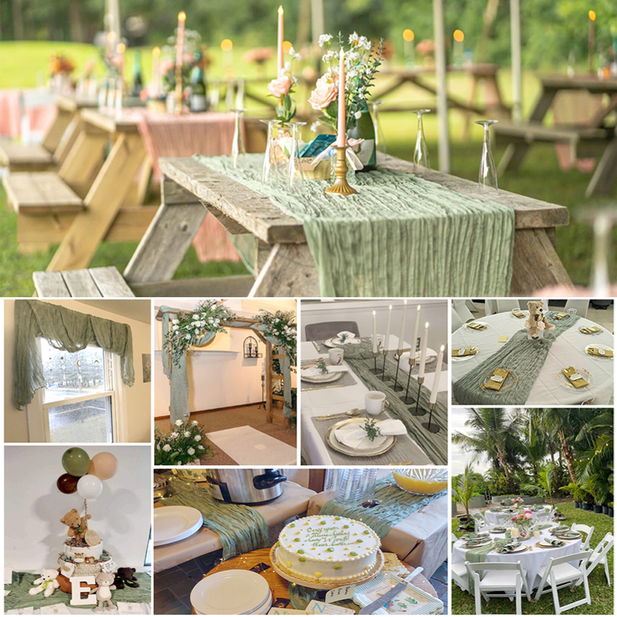 Löpare i gasväv, halvtransparent bomull, ostduk, bordslöpare, vintage, bröllopsdekoration, banketter, valv, retro, boho-dekor