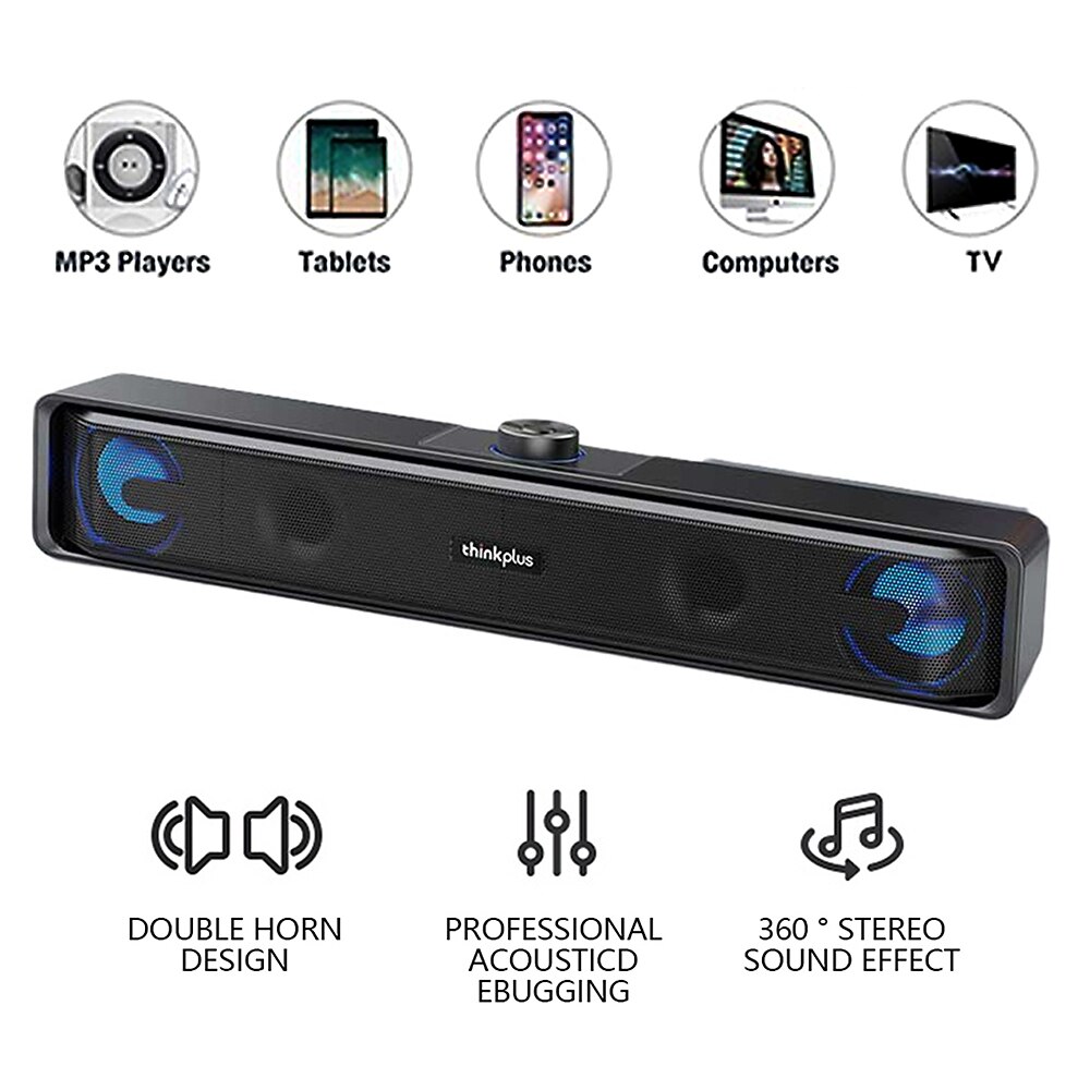 Lenovo TS32 USB Powered Speaker BT5.0 Dual Connection Modes Loudspeaker 360º Stereo Sound/Dual Speakers/Deep Bass/Wired Speaker