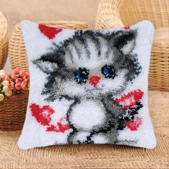 Foamiran Cat Latch Hook Kits Rug Canvas Cushion Pillowcase Latch Hook Embroidery Carpet Crocheting Unfinished ковровая вышивка: Plum