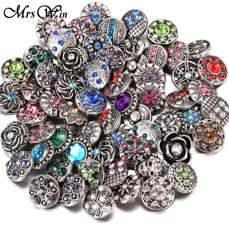 100pcs/lot 12mm 18mm Snap Button Jewelry for Snap Bracelet Mixed Rhinestone Metal Charms DIY Buttons Snap Jewelry