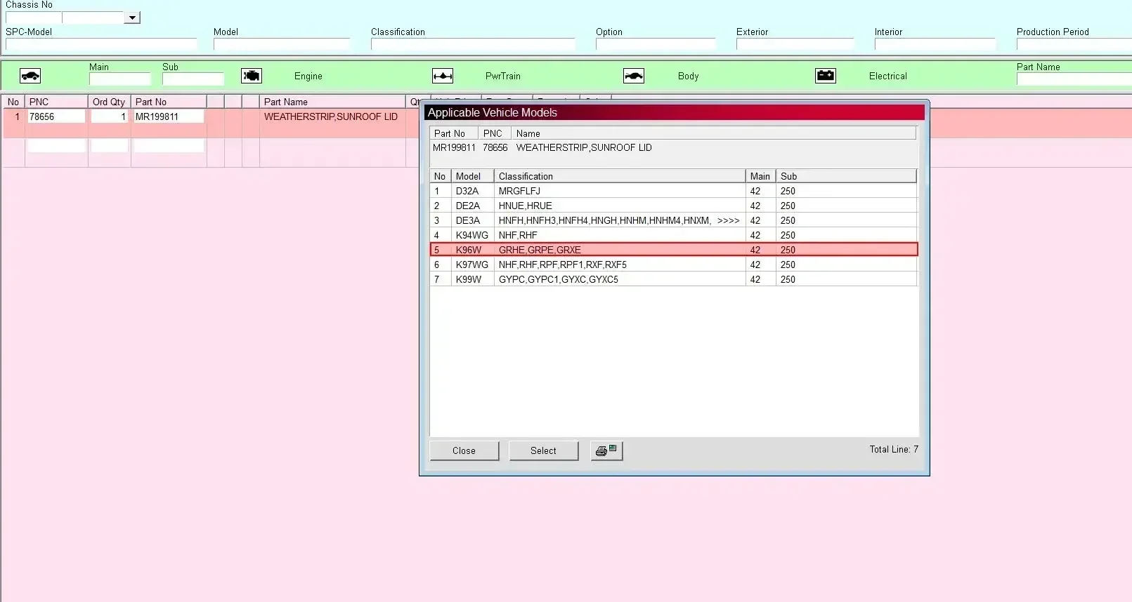 1 stk. gummitætning til tagglas til pajero sport  k90 2000-2006 tætningsliste til montero sport  k80 taggummi 250cm mr199811