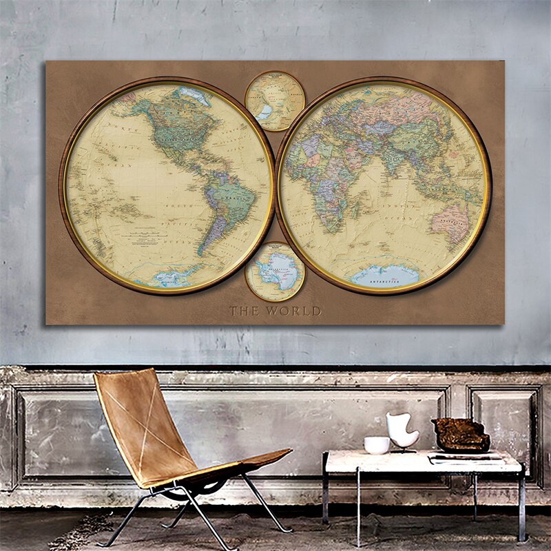 Mapa de decoração para parede, decoração vintage para sala de estar, escola, escritório, 3 m x 2 m