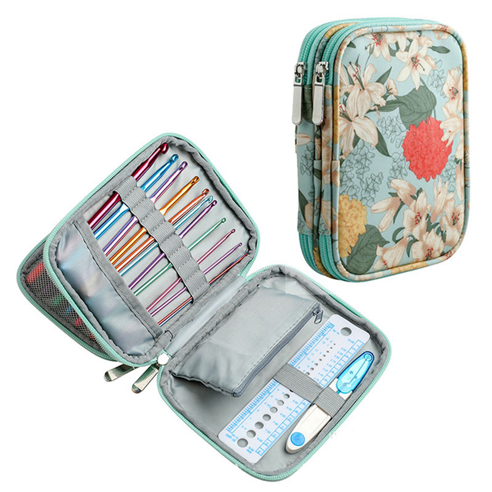 Ganci vuoti per uncinetto Borsa portaoggetti Borsa per organizer Custodia per kit per maglieria per aghi per uncinetto Forbici Righello Borsa per kit da cucito