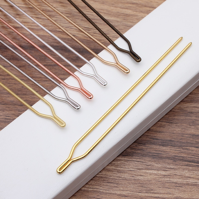 5pcs/lot 125x2mm Hair Sticks Raw Brass Gold Color Hair Sticks Y shape Hair Pins Blank Base Setting For Women Jewelry Bulks DIY