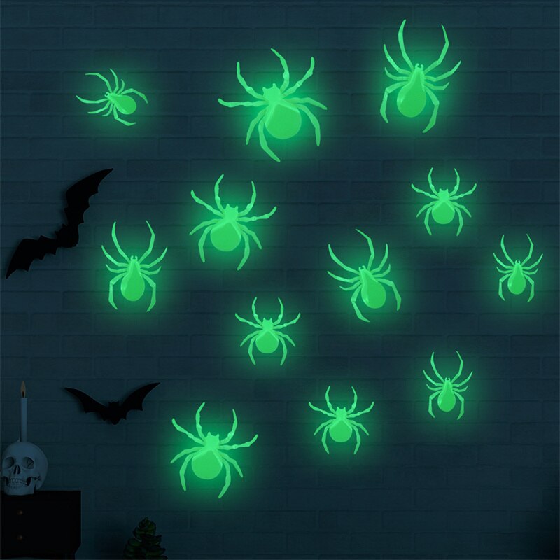 12/24/36Pcs 3D Luminous Spider Wall Sticker Halloween Festival Wedding Decoration DIY Handmade Home Fridge Window Decoration