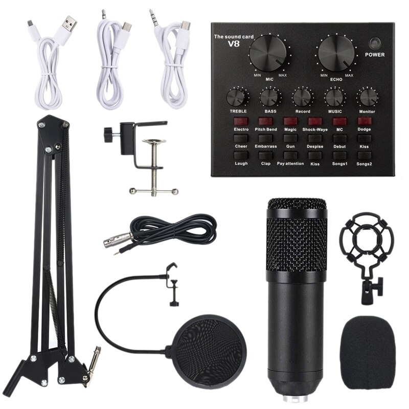 Kit de micrófono BM800 con tarjeta de sonido V8, , condensador de estudio para ordenador