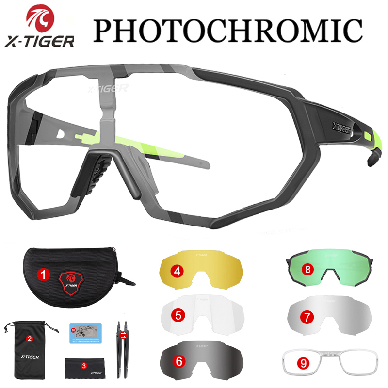 X-TIGER Photochromic Cycling Eyewear Myopia Frame UV400 Men Road Bike Glasses Summer MTB Bicycle Polarized Cycling Sunglasses: army green