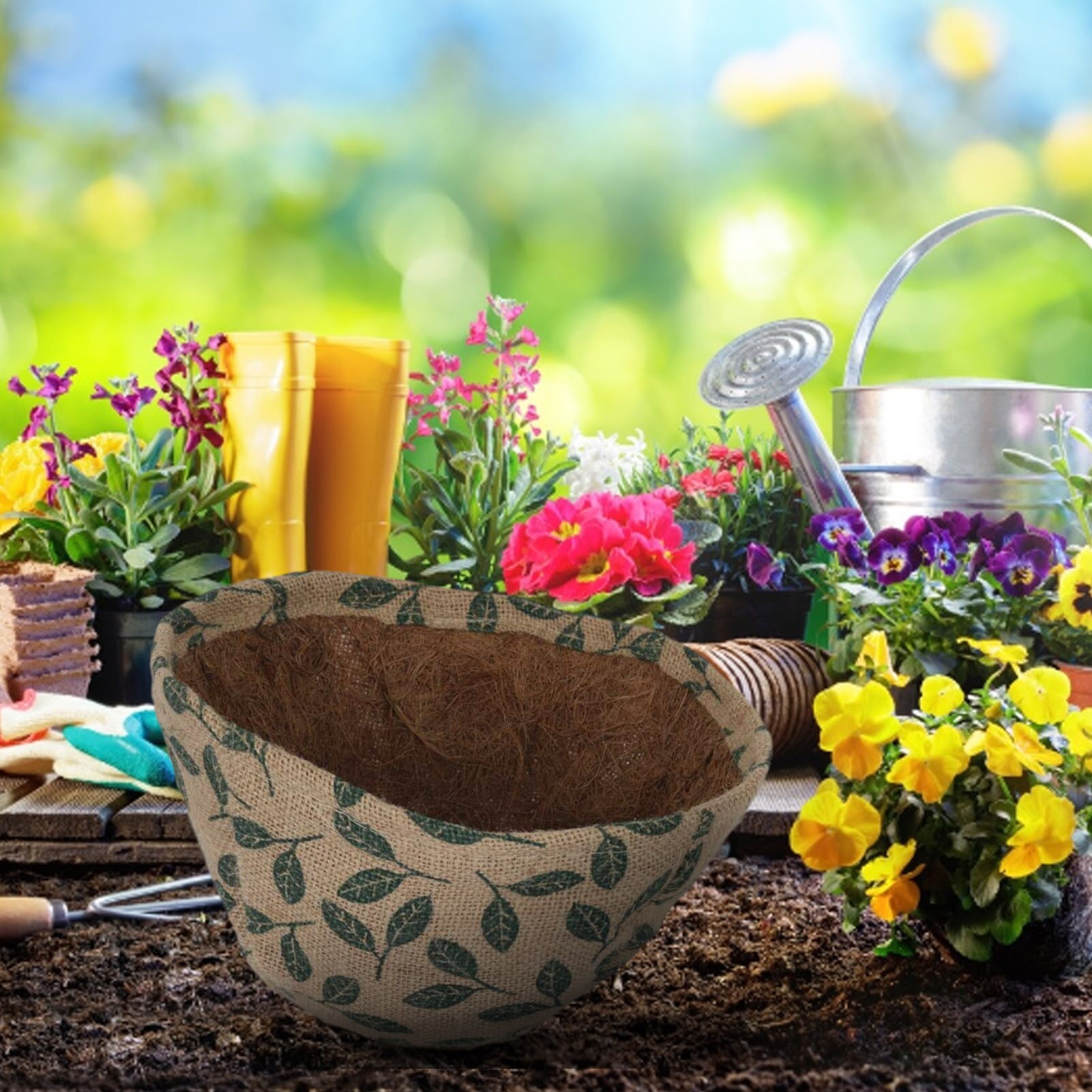 Coconut Palm Hanging Basket Plant Liners Decorative Flower Pot Linen Waterproof Oxford Coir Flower Pots For Garden Wedding Decor