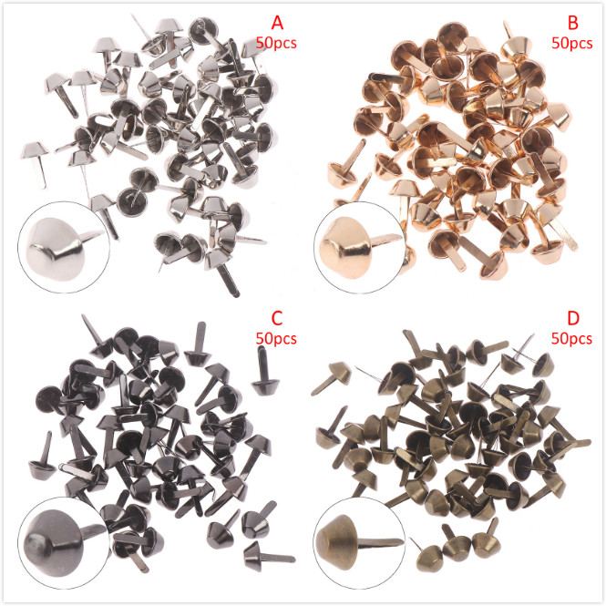 Artesanía de Metal de 12mm para bolso, 50 Uds., tachuelas perforadas para los pies, tachuelas para bolso de mano, tachuelas Punk Rock, accesorios de cuero DIY