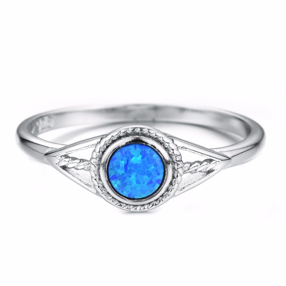 Vintage Silver White/Blue/Purple Round Opal Rings anillos Sterling Silver 925 Finger Ring Women Jewelry
