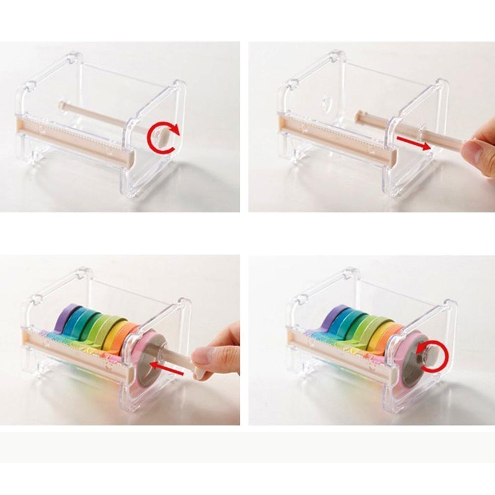1Pc Leuke Eenvoudige Creatieve Transparante Plakband Kantoor Dispenser Papier Washi Houder Tape Met Tape Desktop G4H3