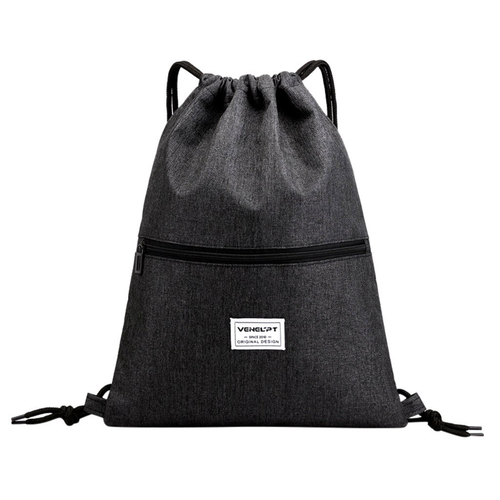 unisex Wasserdichte Reißverschluss Bündel Seil Rucksack Frauen Männer Schnur Reise Sport Rucksack Oxford Schule Einkaufstasche Bolsa Feminina35: schwarz