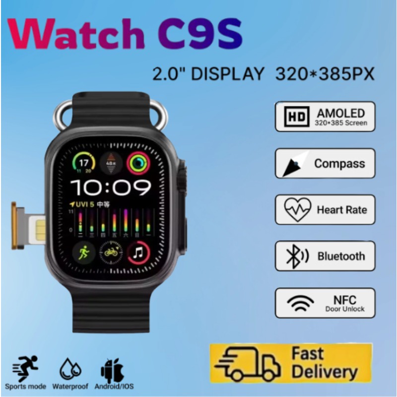 Android smartwatchc9s 5g rede cartão sim 2.1 Polegada amoled gps wifi chamada global relógio inteligente masculino ultra 4g cartão sim