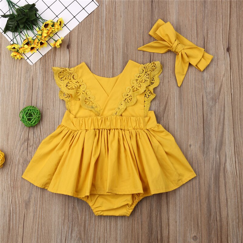 bebé niña ropa de verano sin mangas de encaje de bebé mamelucos + diadema volantes chico recién nacido ropa de bebé mono Casual traje
