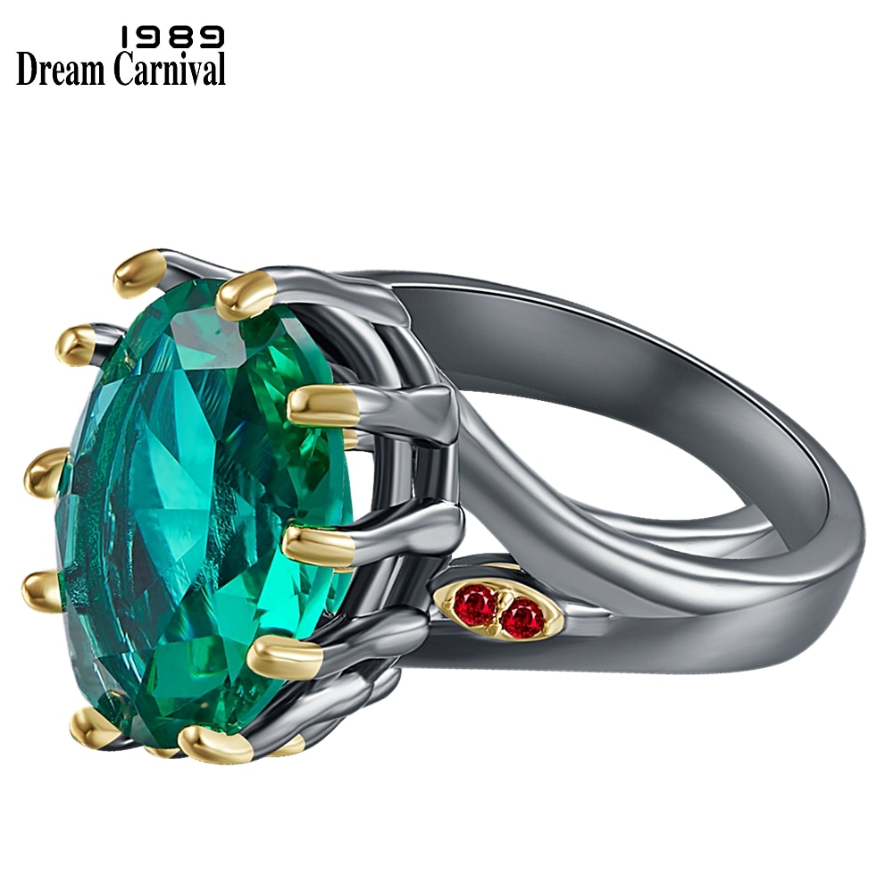 DreamCarnival1989 Big Green Zirconia Solitaire Wedding Ring for Women Delicate Fine Cut Dazzling Prong CZ Bridal Jewelry WA11876