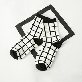 Calcetines de cuadros clásicos de pata de gallo para mujer, calcetín Harajuku de algodón, Vintage, Blanco, Negro, a rayas, con tubo: Azul cielo