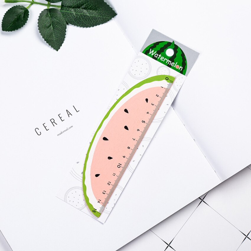 1 st/lot kawaii tecknad frukt apelsin citron kiwi raka linjaler i trä ritverktyg pappersvaror skolmaterial 15cm: Vattenmelon