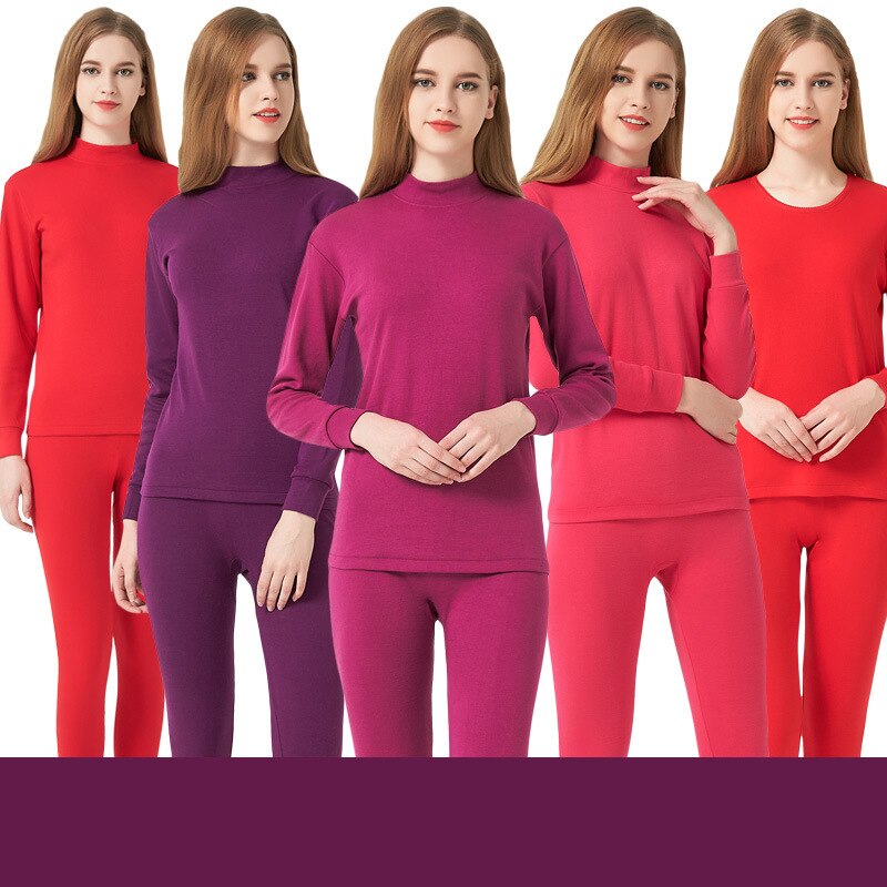 Women Winter Cotton Thermal Underwear Women Warm Suit Collar Base Women Thick Cozy Long Johns