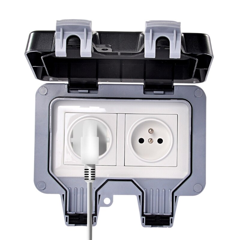 External Outdoor IP66 2 Slot Wall Socket Dustproof Surface-Mounted Protective C6UC
