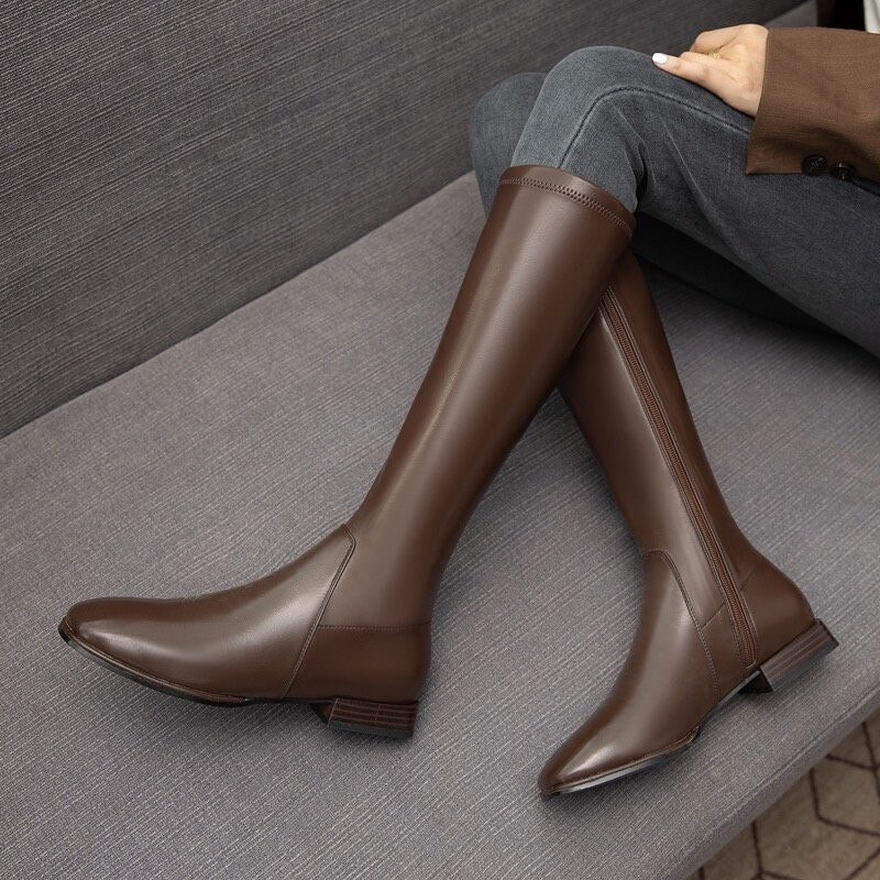 Ridstövlar knähöga stövlar damskor fyrkantig tå dragkedja långa stövlar dam höst vinter brun botas mujer