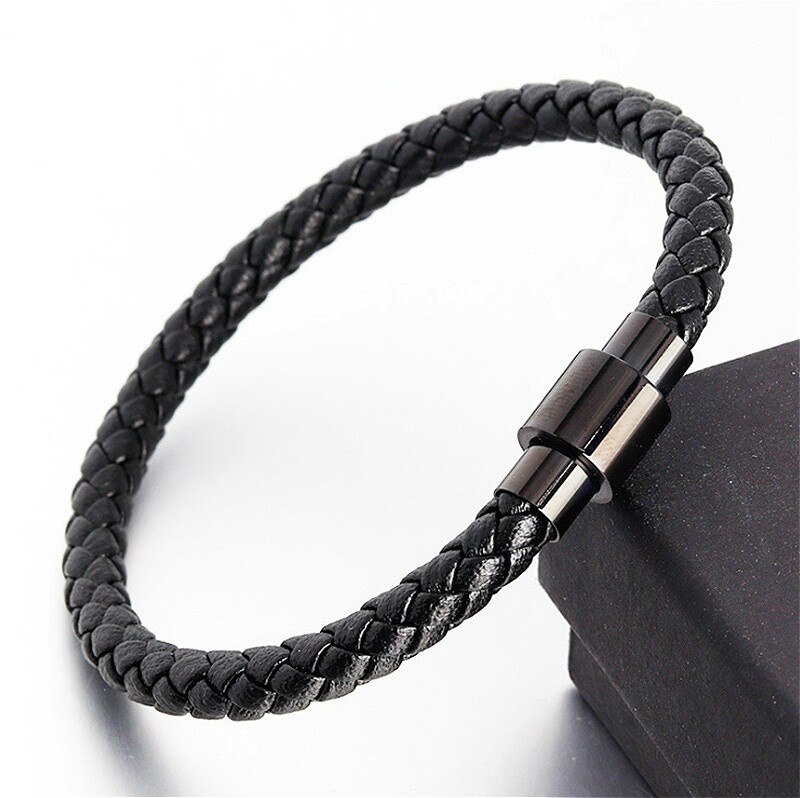 Men's Premium Leather Braided Bracelet Braided Rope Chain Thin Bracelet Men's Leather Jewelry First Choice: black