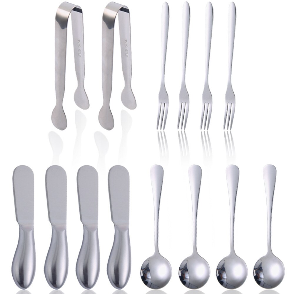 14/20pcs Gold Cheese Knife Set Cheese Spreaders Knife Butter Slicer with Mini Serving Tongs Spoons and Fruit Forks Knives Set: 14pcsSilver