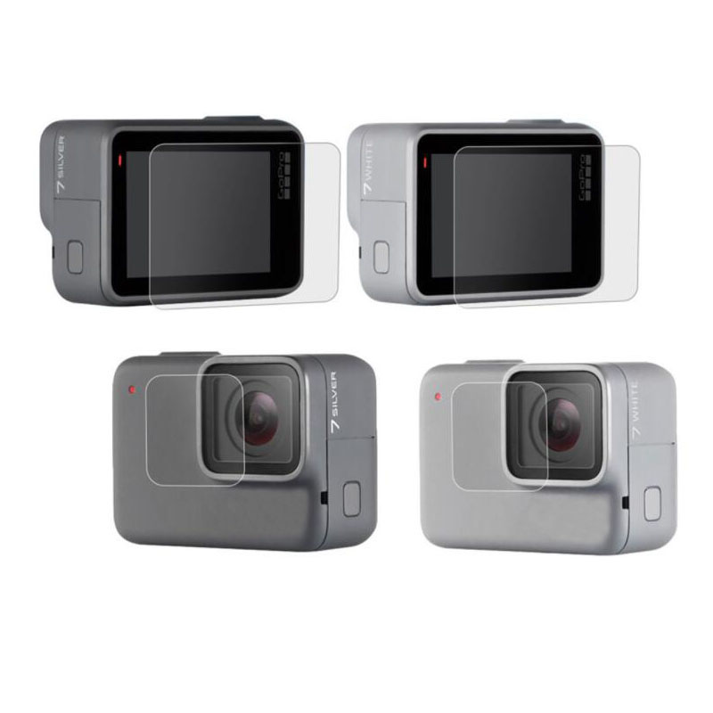 Folia ochronna ze szkła hartowanego do GoPro Go pro Hero 5/6/7 Czarny srebrny/biały Obiektyw kamery sportowej LCD Etui: YELLOW