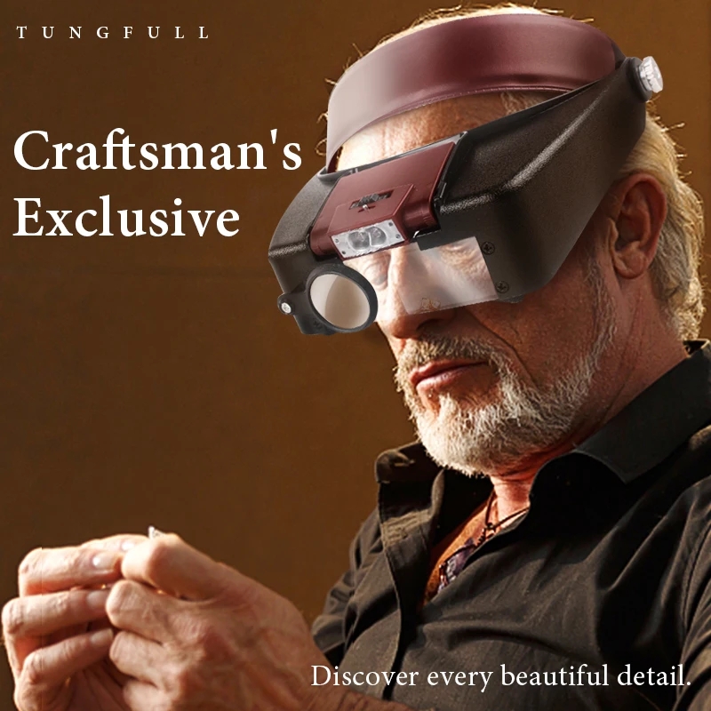 Headband Eyeglass Magnifying Glasses with Led Lights Wearable Magnifier Glass for Read Books Repair Watch Small Objects