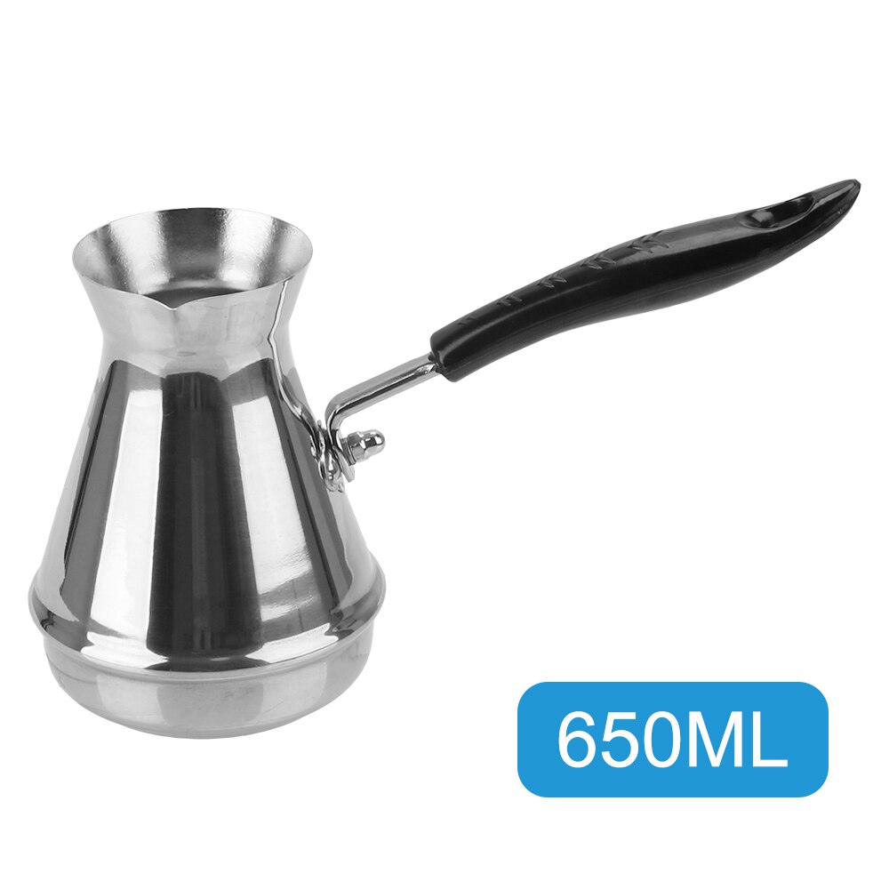 Café turco olla de acero inoxidable utensilios para café Europea mango largo maceta Moka derretir mantequilla olla cocina herramientas: 650ML