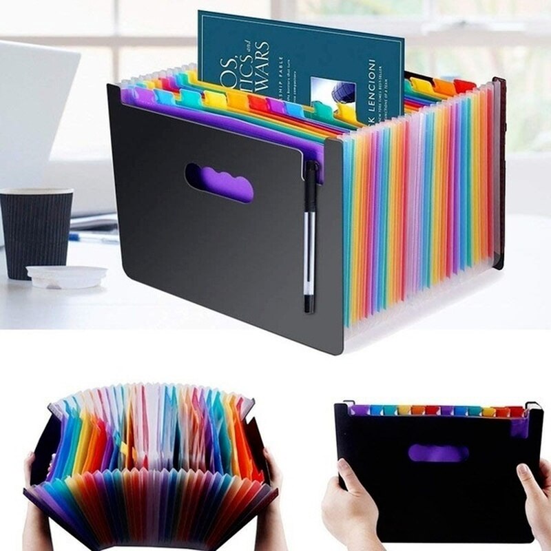 12/24Pockets Expanding A4 Expandable File Organizers with Organ Clip Multi-Layer Storage Clip Telescopic Standing Folder