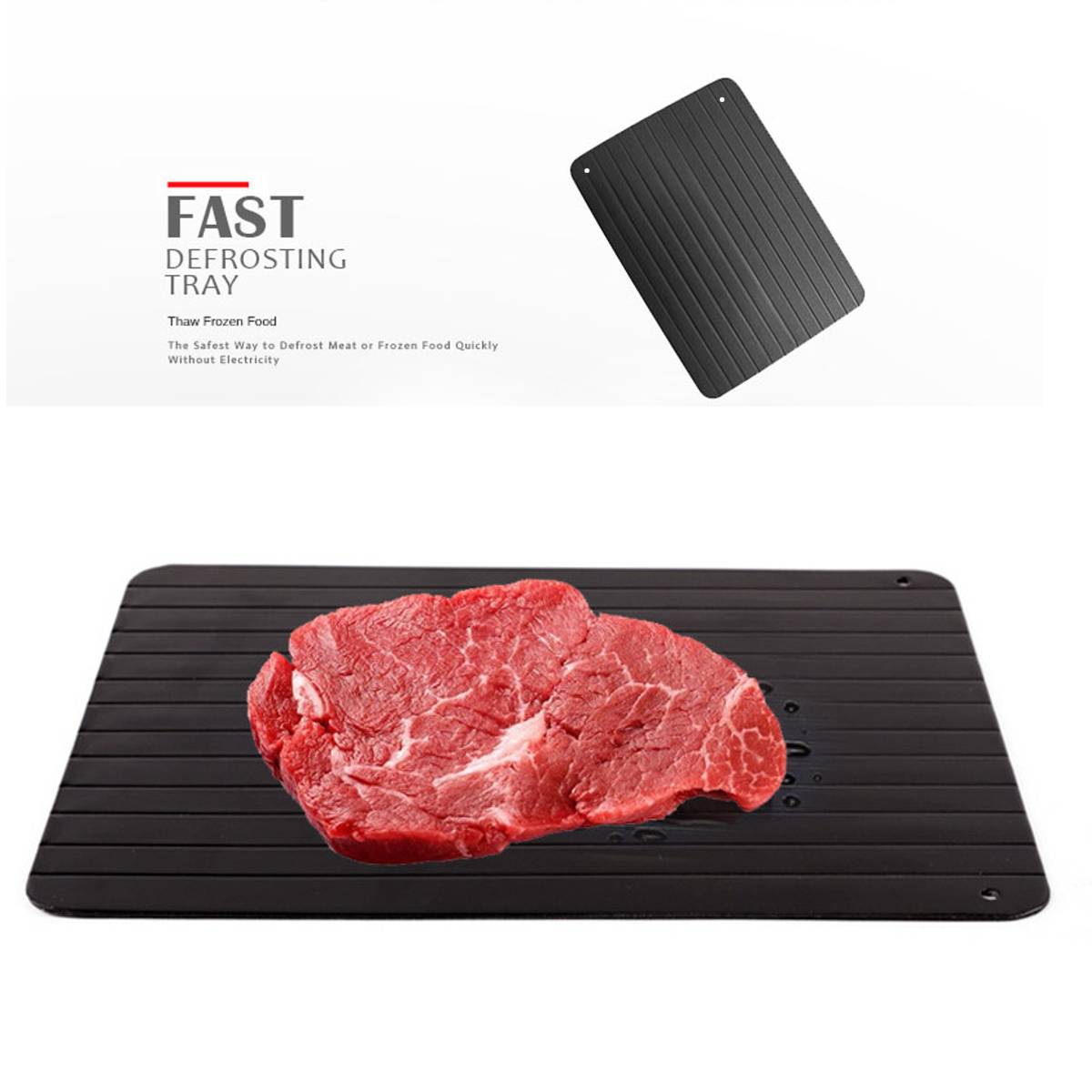 Fast Defrosting Tray Defrost Frozed Meat Food Quick Black Size Keep Food Nutrition Fresh Safest Way Aluminum 29.5x20.5x0.2cm