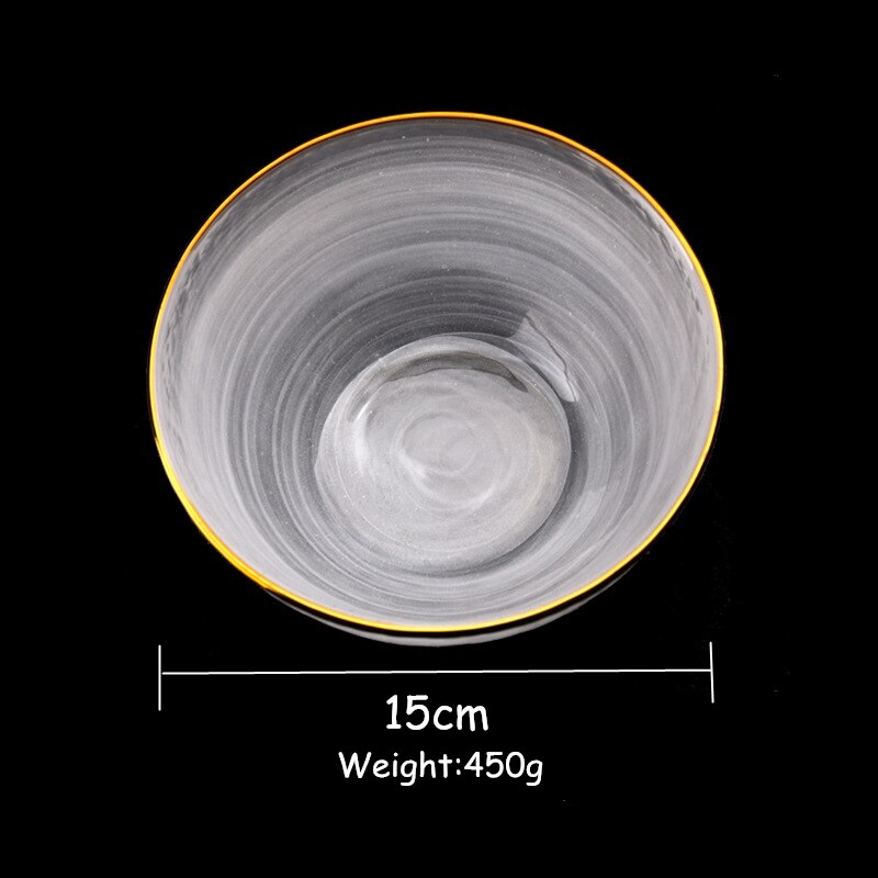 Glass Cutlery Set Flat Plate Golden Edge Plate Salad Bowl Dinnerware Set Plate Mist Side Tray Glass Tableware Set Soup Bowl 1pcs: 6 Inch Bowl