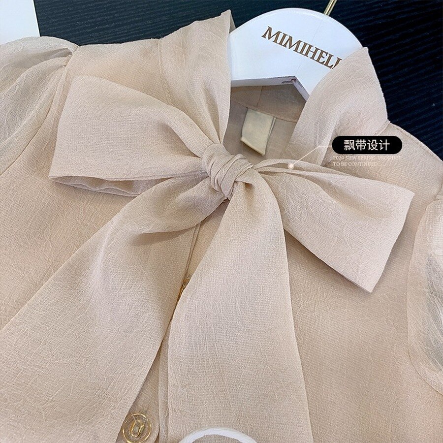 Blusas de gasa para niños y niñas, camisas de de otoño de manga larga, Top de gasa sólida, camisa para niños de 100-170cm