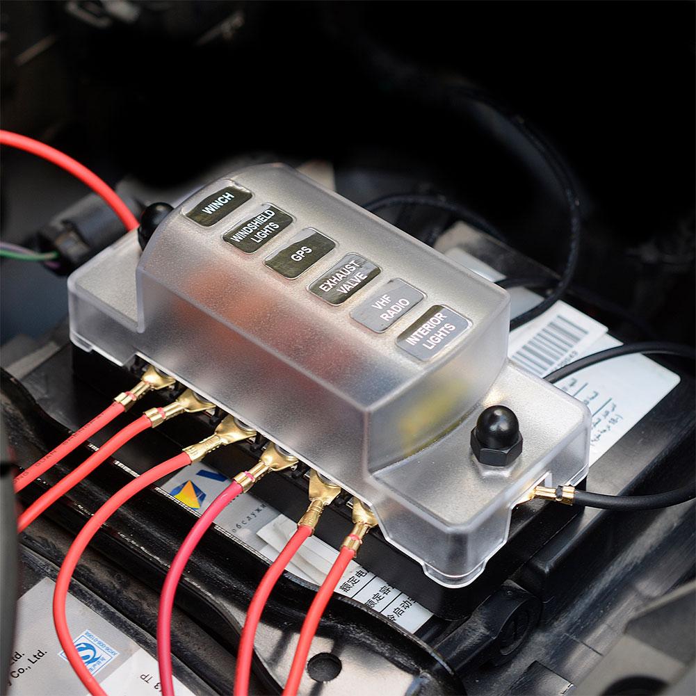 Car Plastic Fuse Box 6 Ways Flame Retardant Fuse Holder With Double Fuses For Auto Car Boat Marine Trike