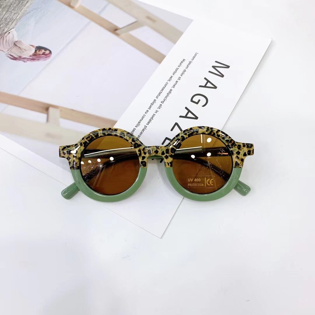 Children&#39;s Kids Sunglasses Sun Glasses Vintage Cute Cartoon UV 400 Protection Girls Boys Baby Oculos De Sol Gafas Eyeglasses: Green Leopard Print