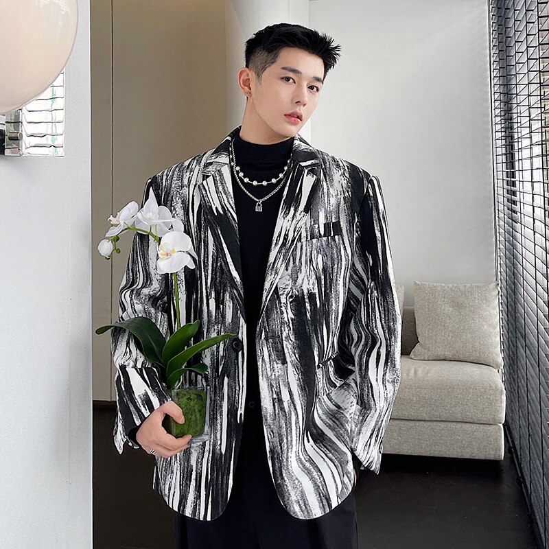 Chaqueta de traje informal holgada con estampado para hombre, ropa de calle, de negocios, vestido de oficina, chaqueta, traje