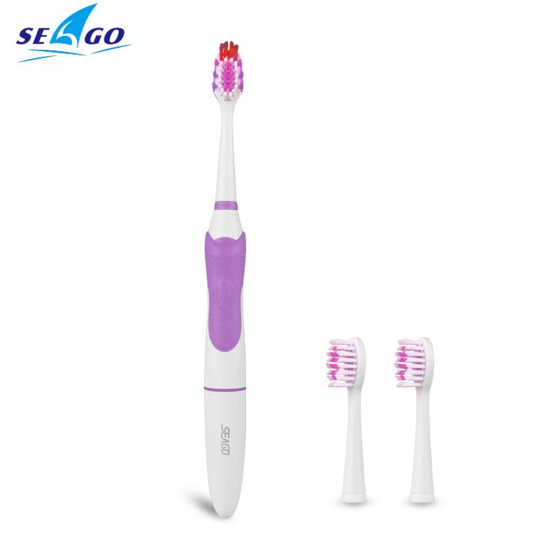 SEAGO Sonic cepillo de dientes eléctrico no recargable impermeable adulto cepillos de dientes con 3 masaje en la cabeza con cepillo de dientes gomas blanco SG963: 963 Purple
