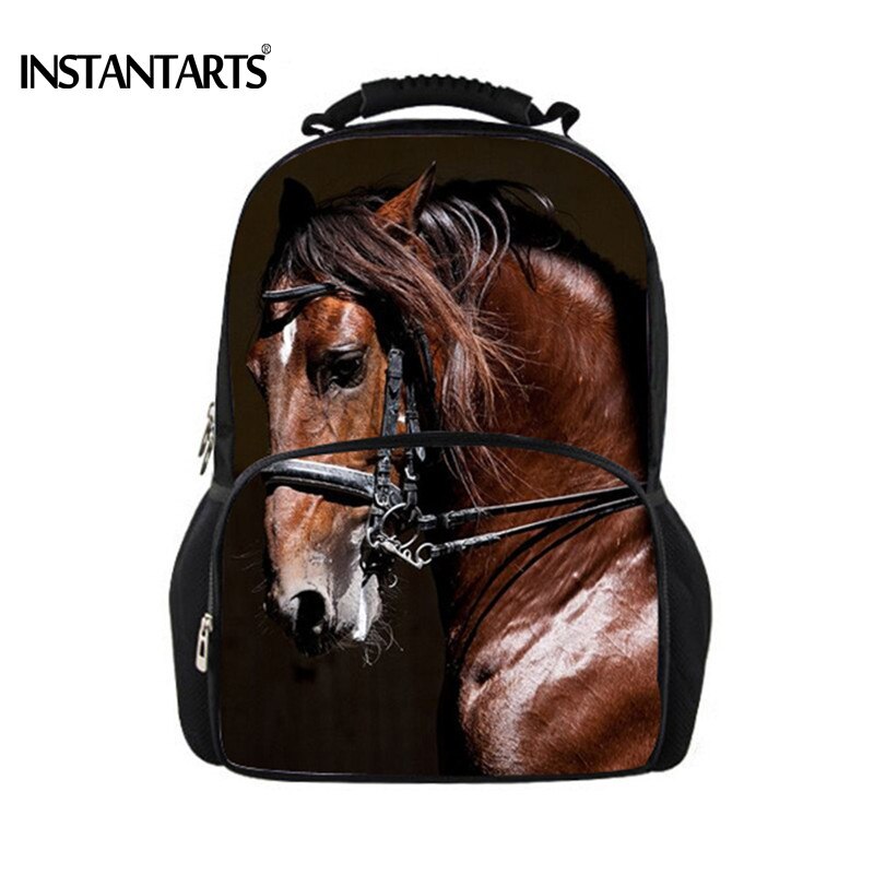 INSTANTARTS Cool Crazy Horse Men Felt Backpacks Travel Laptop Bagpack for Teenager Boys 3D Animal Printing Backpack Man Mochilas: C654A