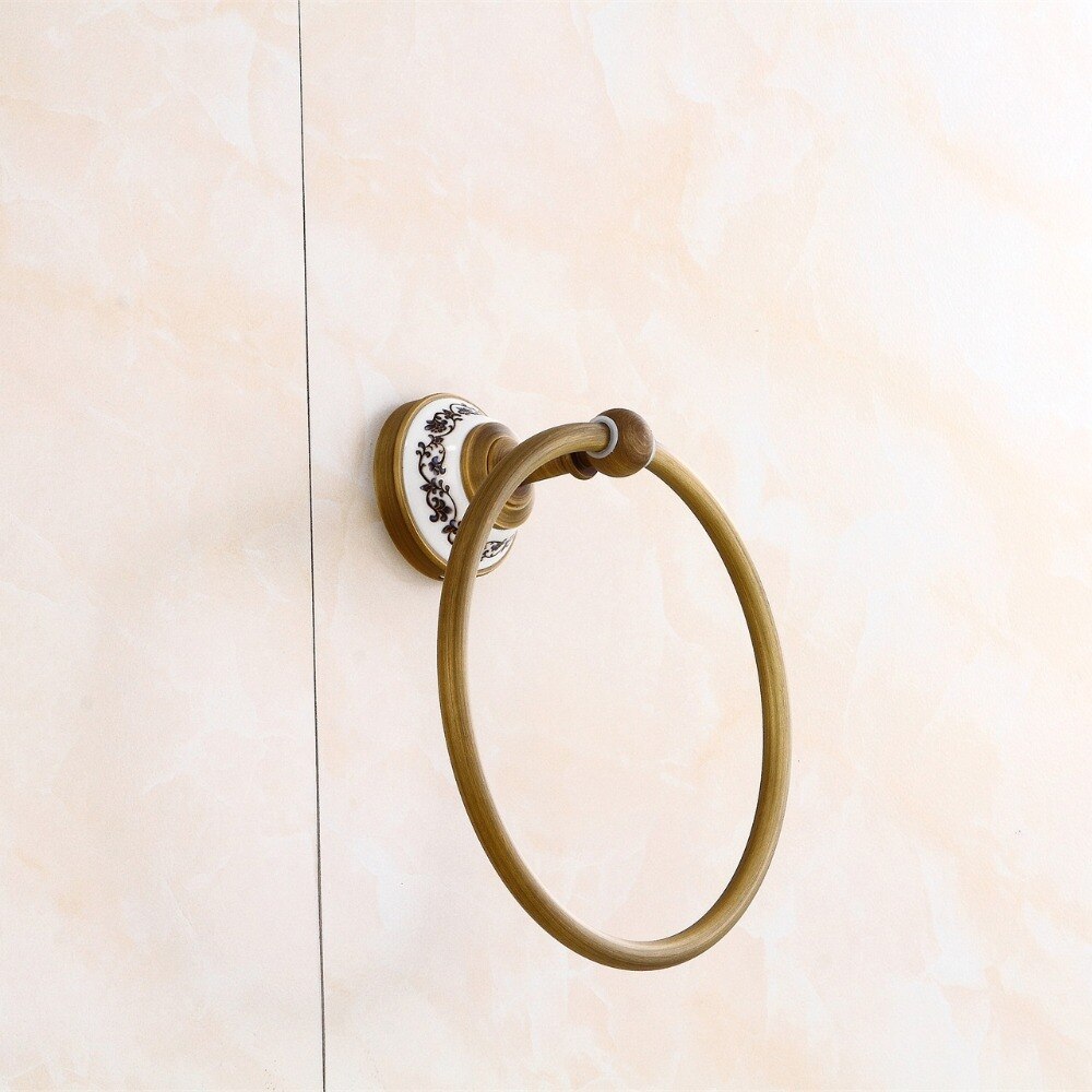 Towel Rings Antique Bronze Ceramic Wall Mounted Towel Holder Towel Ring Brass Construction Bathroom Accessories 9222K