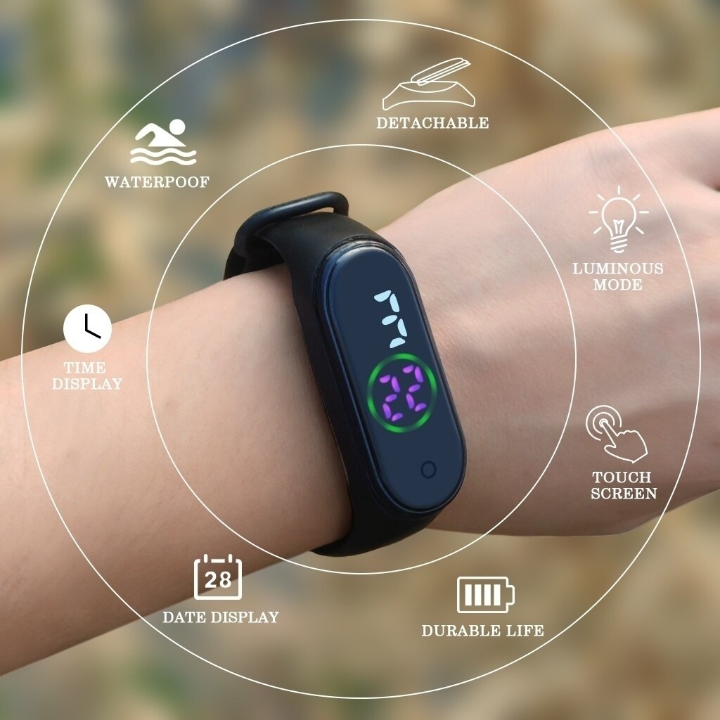 Montre de sport numérique LED étanche pour enfant, ado garçon et fille, bracelet en silicone ultra léger, unisexe