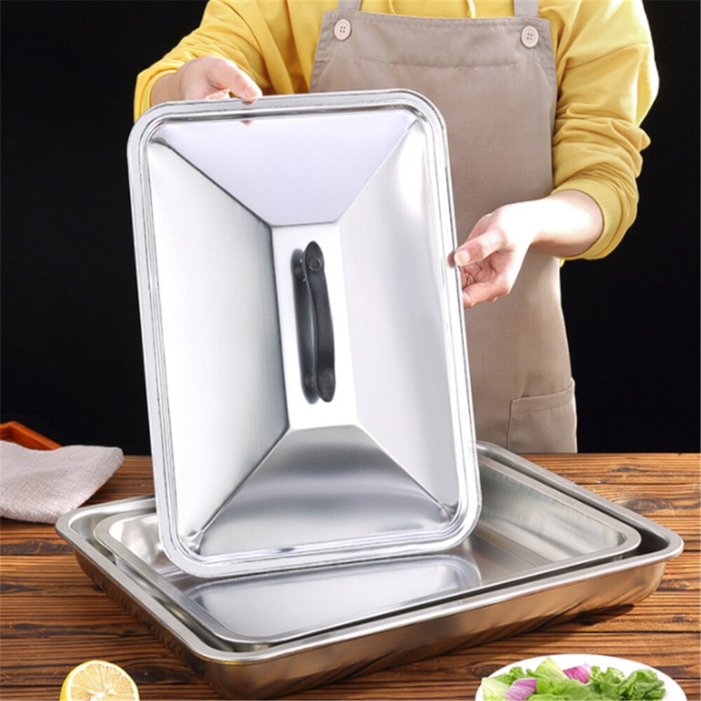 Stainless Steel Pan Lid Cover Pot Lid 40X30cm Rectangular Tray Pan Cover Lid Grilled Fish Pan Lid Square Pot Lid Glass Pan Lids