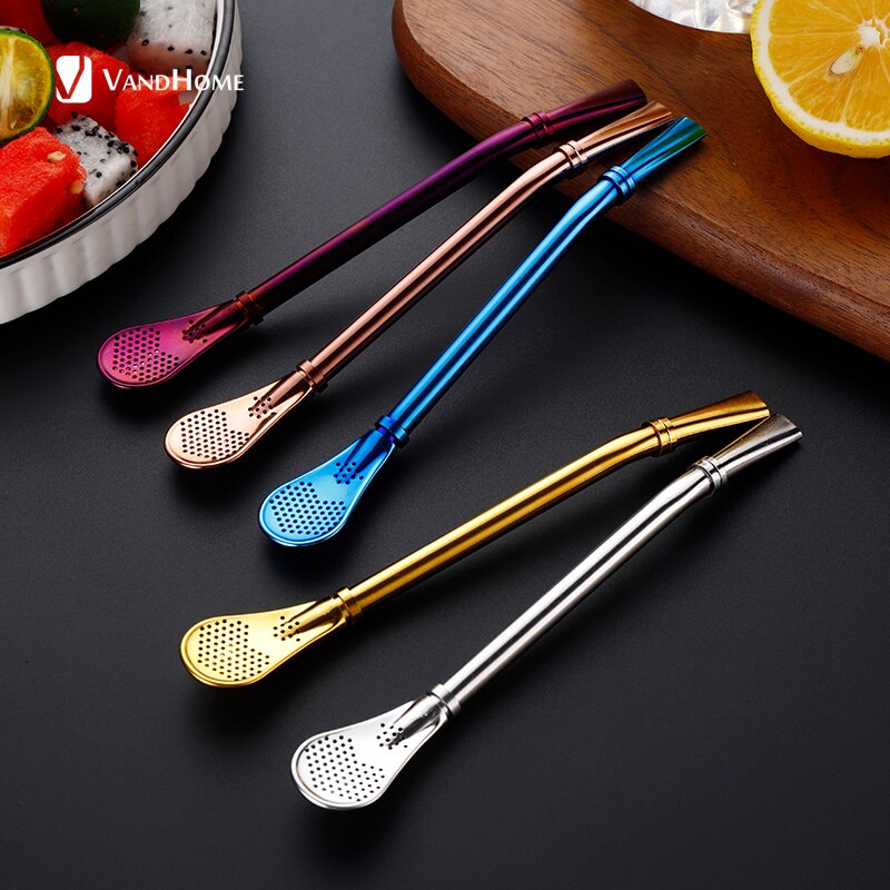 VandHome-pajita para beber, cuchara de acero inoxidable para bebidas, pajilla reutilizable, filtro de paja de té Mate, accesorios para Bar y