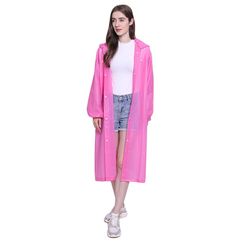 PEVA Women Man Raincoat Thickened Waterproof Rain Poncho Coat Adult Clear Transparent Camping Hoodie Rainwear Suit: Pink