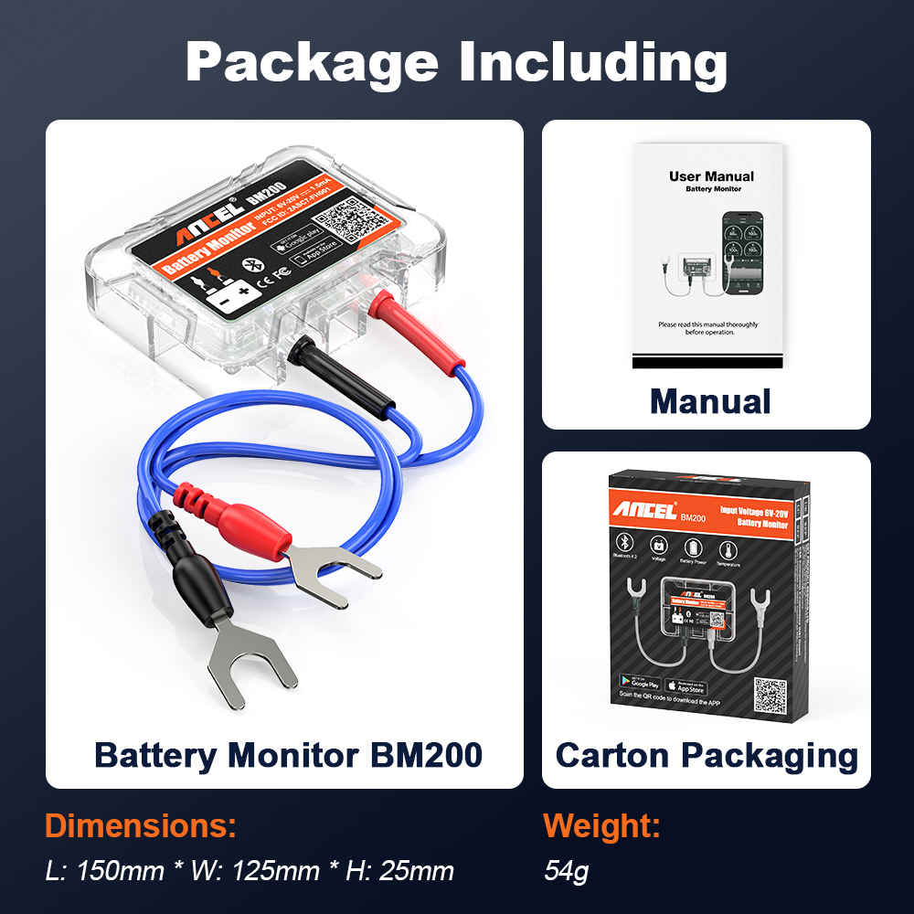 ANCEL BM200 12V Battery Monitor Wireless Bluetooth Car Battery Health APP Monitoring Battery Tester Tools For Android IOS: Default Title